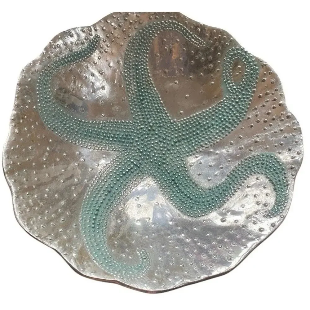 Mariposa Seaside Aqua Oceanus Octopus Aluminum Bowl 8 Coastal Beach Decor